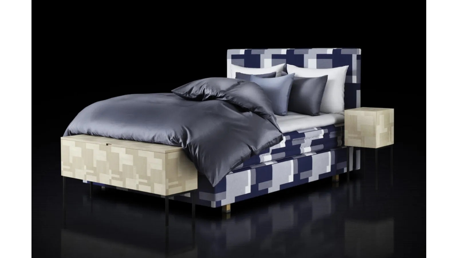 Bed with Appaloosa headboard by Hastens