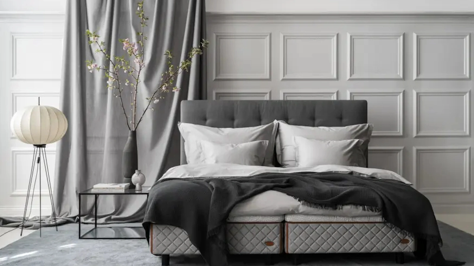 Double bed with Dante headboard by Duxiana