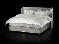 Fabric bed with Grand Vividus Natural Shale headboard by Hastens