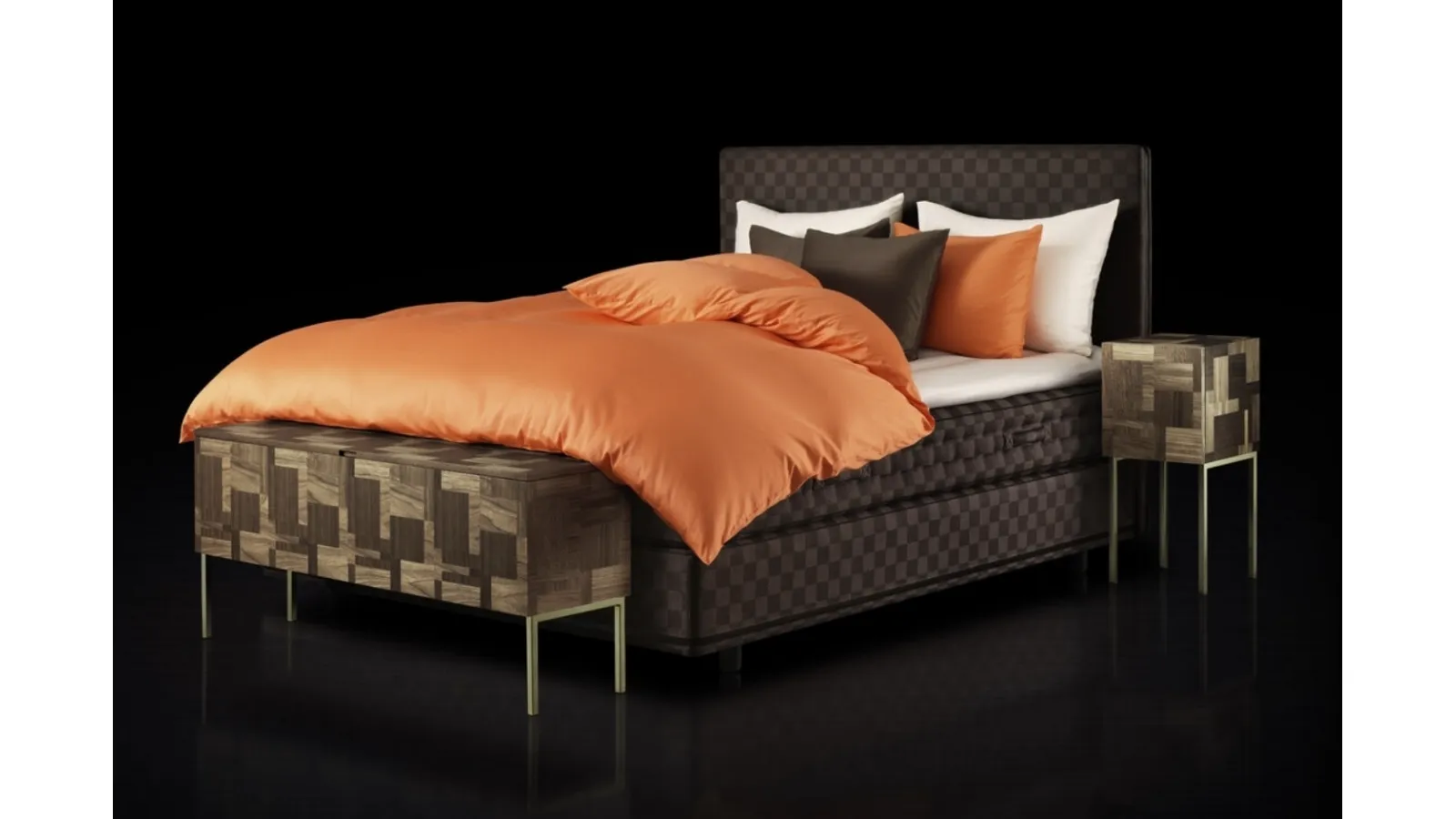 Marwari bed in fabric with Hastens headboard